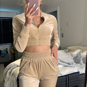 Meshki Velvet Crop Sweatshirt + Jogger Set